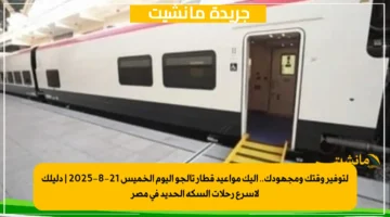 لتوفير وقتك ومجهودك.. إليك مواعيد قطار تالجو اليوم الخميس 21 8 2025 دليلك لأسرع رحلات السكة الحديد في مصر 1